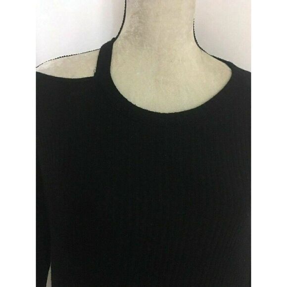 Splendid Womens Solid Black Long Sleeve Cold Shoulder Sweater Top Xs - Picture 2 of 6
